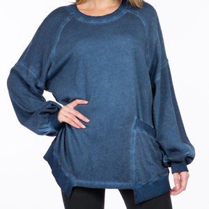 M. RENA French Terry Round Neck Pullover w/Statement Pocket  - Made in USA